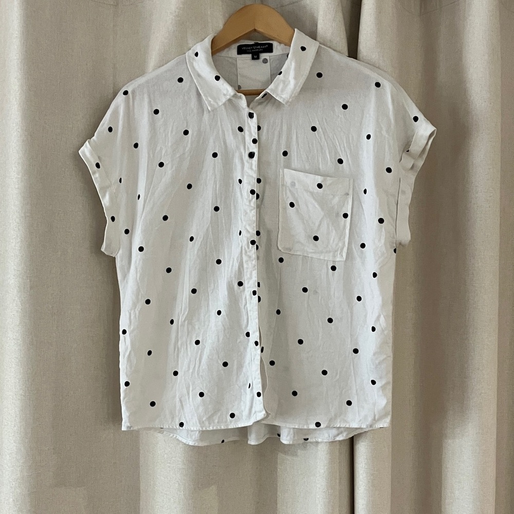 Velvet Heart White and Black Polka Dot Button-Down Shirt